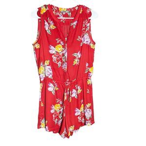 DALIA Women’s Floral Romper Dress Shorts Sleeveless V-Neck Coral Orange Size 2